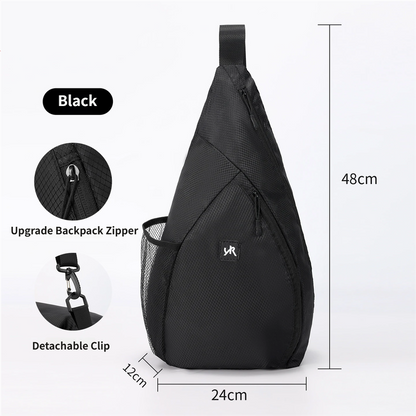Black Pickleball & Racket Sports Sling Bag with Expandable High-Capacity Storage - Waterproof Oxford Tennis & Badminton Gear Crossbody Backpack