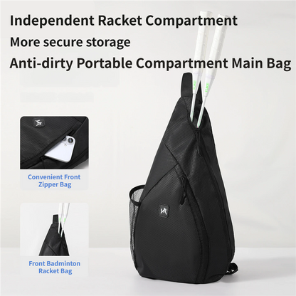Black Pickleball & Racket Sports Sling Bag with Expandable High-Capacity Storage - Waterproof Oxford Tennis & Badminton Gear Crossbody Backpack