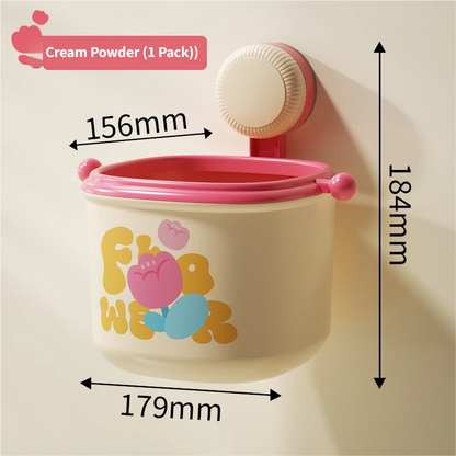 Cream Powder Cute Suction Cup Wall-Mounted Trash Bin with Bag Press Ring and Wide Opening - Multifunctional Organizer & Waste Basket for Office Living Room And Bedroom