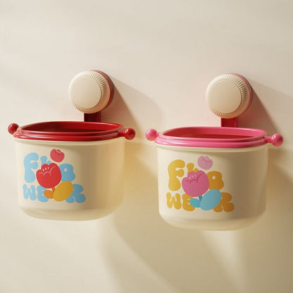 2-Pack Cream Red & Cream Powder Cute Suction Cup Wall-Mounted Trash Bin with Bag Press Ring and Wide Opening - Multifunctional Organizer & Waste Basket for Office Living Room And Bedroom