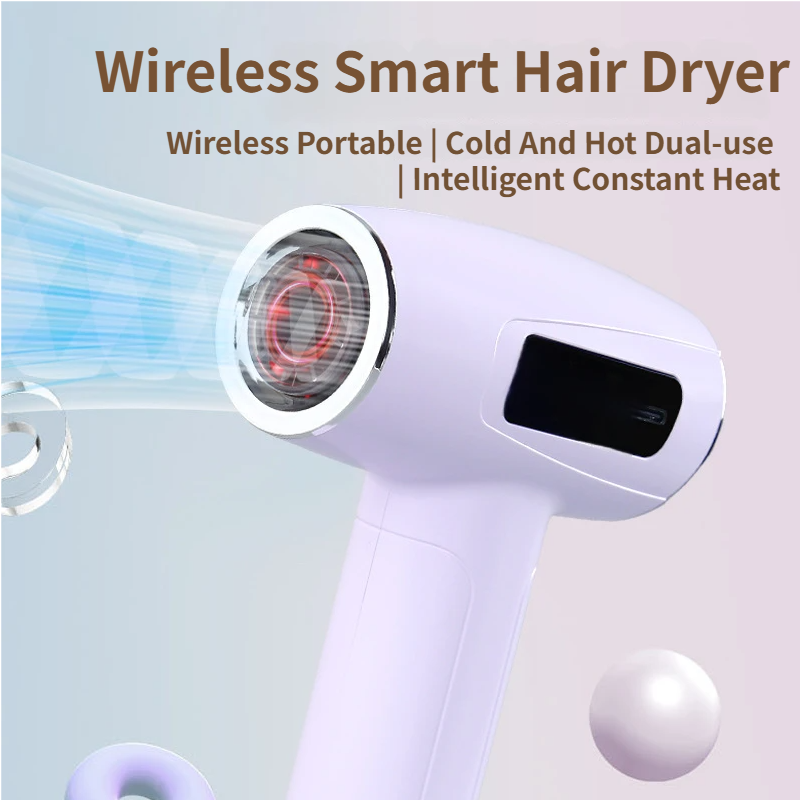 Light Green Cordless Ionic Constant Heated Hair Dryer with LCD Display & 9 Wind Speeds - USB Rechargeable Hair Care Blow Dryer, Concentrator & Diffuser Included