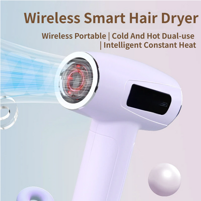 Beige Cordless Ionic Constant Heated Hair Dryer with LCD Display & 9 Wind Speeds - USB Rechargeable Hair Care Blow Dryer, Concentrator & Diffuser Included