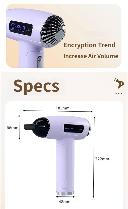 Beige Cordless Ionic Constant Heated Hair Dryer with LCD Display & 9 Wind Speeds - USB Rechargeable Hair Care Blow Dryer, Concentrator & Diffuser Included
