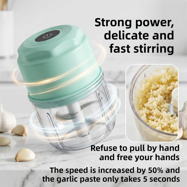 Yellow Cordless Electric Mini Food Chopper with 316 Stainless Steel Blades - Portable 300ml Garlic Crusher & Meat Grinder, One-Touch Operation