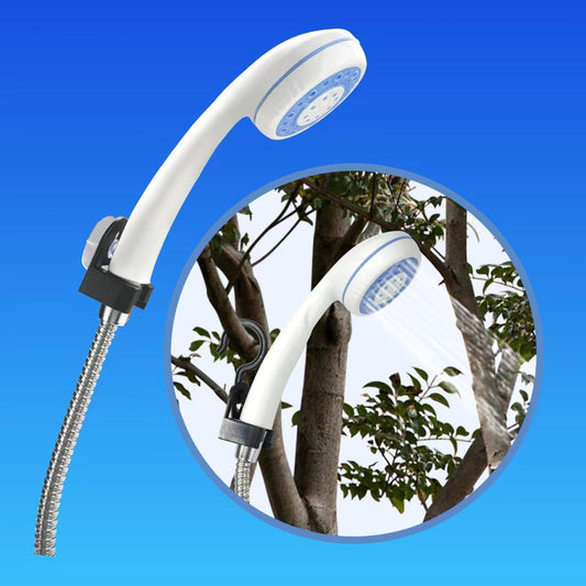 White Portable Outdoor Electric Shower Pump with 3-Mode Spray and 1.5m Flexible Hose - USB Rechargeable Handheld Shower Set for Camping, Hiking & Pet Washing