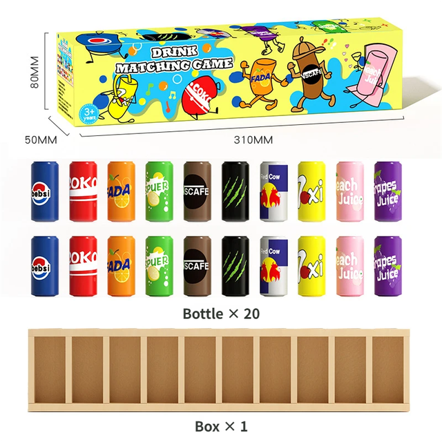 Interactive Beverage Matching Board Game with 20 Colorful Mini Bottles - Color Pairing Memory Challenge