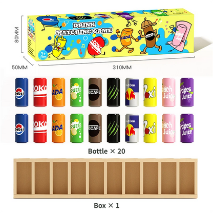 Interactive Beverage Matching Board Game with 20 Colorful Mini Bottles - Color Pairing Memory Challenge