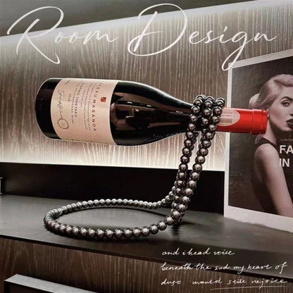 Black Luxury Pearl Floating Wine Rack - Creative Gravity-Defying Wine Bottle Holder, Minimalist Entryway Accent and Unique Gift Idea