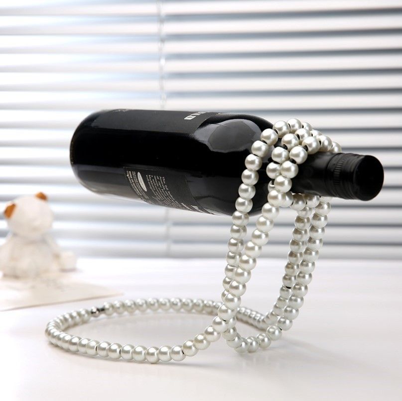 White Luxury Pearl Floating Wine Rack - Creative Gravity-Defying Wine Bottle Holder, Minimalist Entryway Accent and Unique Gift Idea