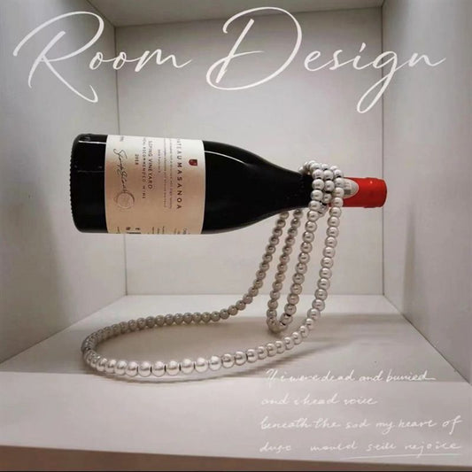 White Luxury Pearl Floating Wine Rack - Creative Gravity-Defying Wine Bottle Holder, Minimalist Entryway Accent and Unique Gift Idea