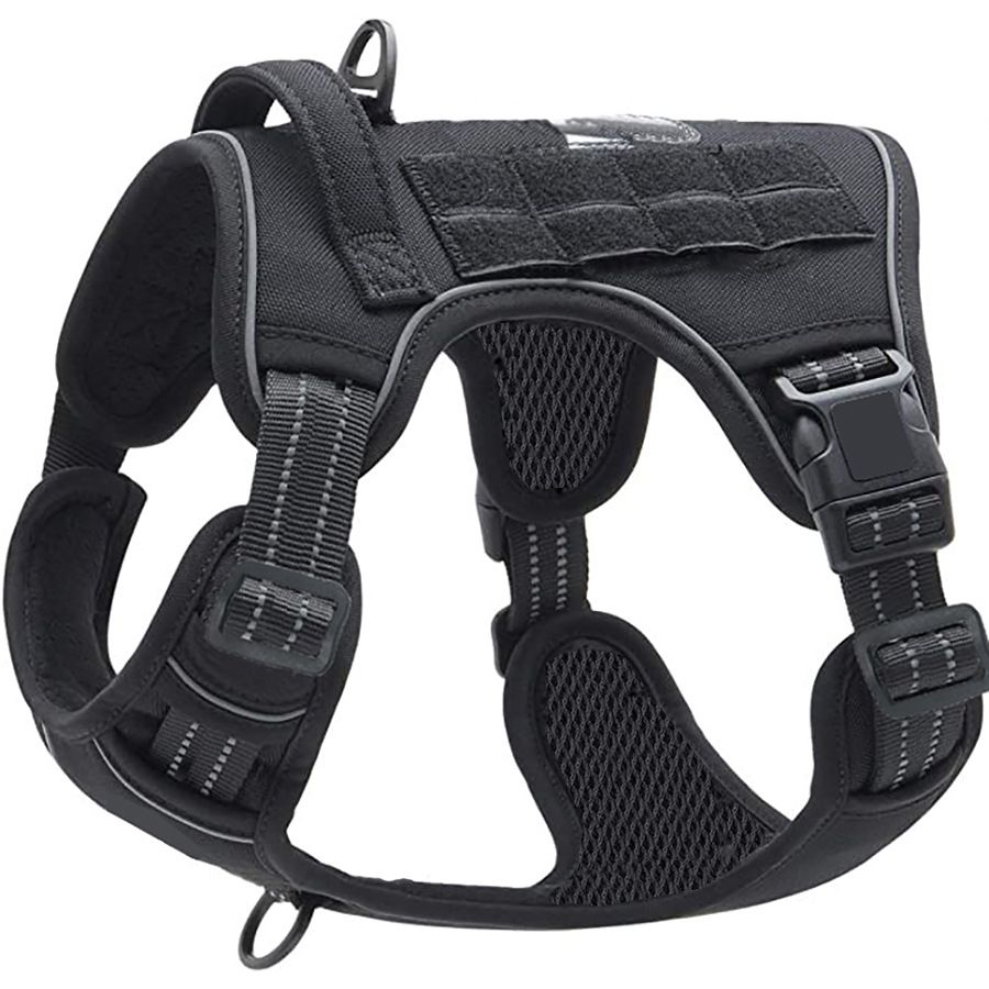 Black Professional Adjustable Tactical Dog Mesh Harness - Reflective No-Pull Pet Vest with Control Handle (M Size for Weight 30-50 lbs)