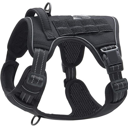 Black Professional Adjustable Tactical Dog Mesh Harness - Reflective No-Pull Pet Vest with Control Handle (L Size for Weight 45-80 lbs)