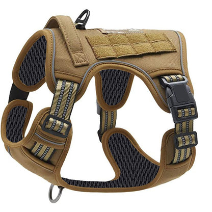 Khaki Professional Adjustable Tactical Dog Mesh Harness - Reflective No-Pull Pet Vest with Control Handle (S Size for Weight 18-35 lbs)
