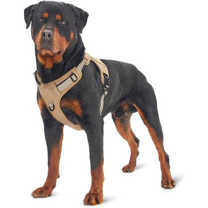 Khaki Professional Adjustable Tactical Dog Mesh Harness - Reflective No-Pull Pet Vest with Control Handle (L Size for Weight 45-80 lbs)