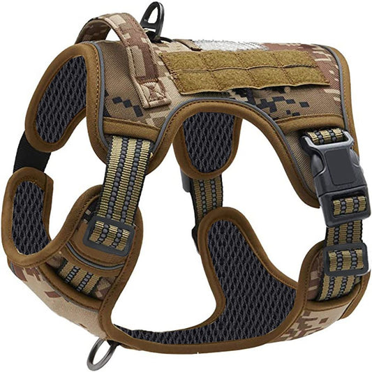 Camouflage Professional Adjustable Tactical Dog Mesh Harness - Reflective No-Pull Pet Vest with Control Handle (M Size for Weight 30-50 lbs)
