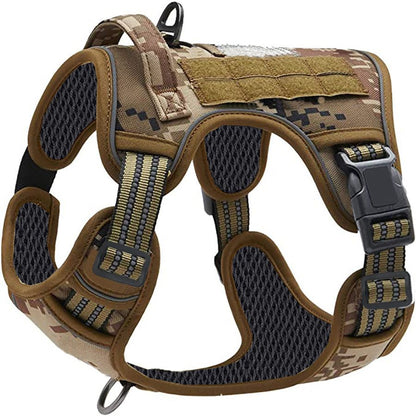 Camouflage Professional Adjustable Tactical Dog Mesh Harness - Reflective No-Pull Pet Vest with Control Handle (XL Size for Weight 75-135 lbs)