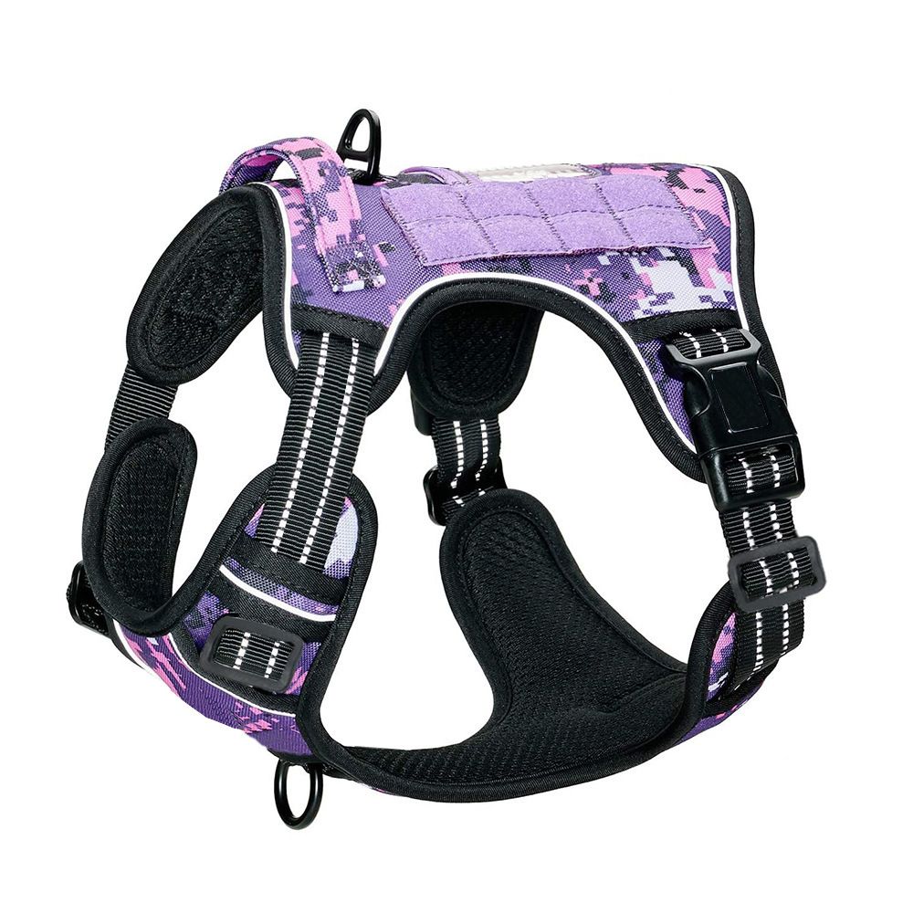Purple Professional Adjustable Tactical Dog Mesh Harness - Reflective No-Pull Pet Vest with Control Handle (XL Size for Weight 75-135 lbs)
