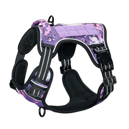 Purple Professional Adjustable Tactical Dog Mesh Harness - Reflective No-Pull Pet Vest with Control Handle (XL Size for Weight 75-135 lbs)