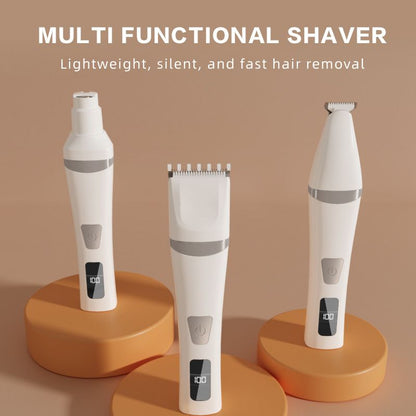 White Professional 3-in-1 Pet Grooming Kit - Low-Noise Rechargeable Dog Hair Trimmer & Nail Grinder for Paws, Eyes, and Body