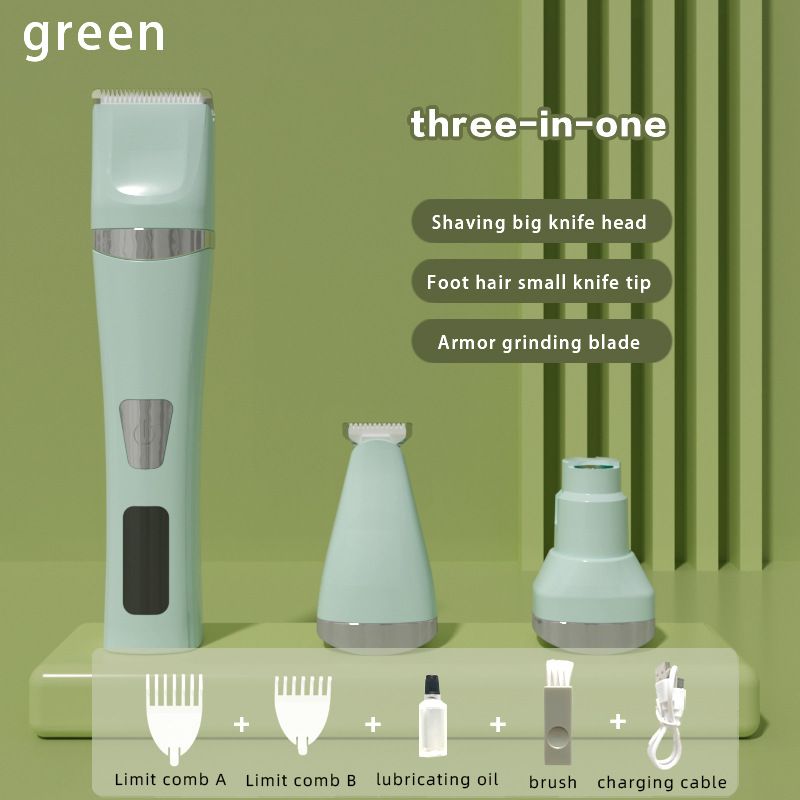 Green Professional 3-in-1 Pet Grooming Kit - Low-Noise Rechargeable Dog Hair Trimmer & Nail Grinder for Paws, Eyes, and Body