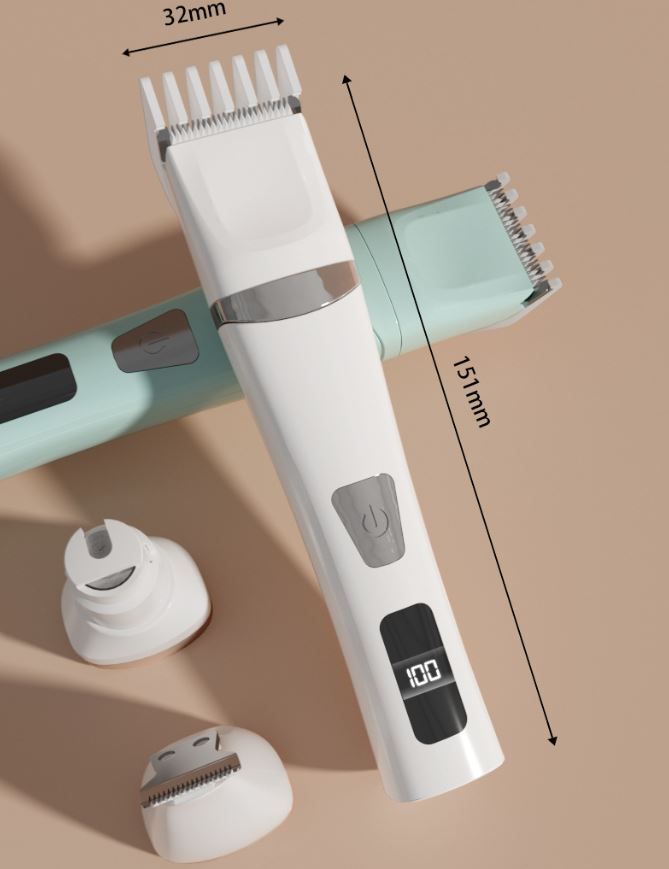 Green Professional 3-in-1 Pet Grooming Kit - Low-Noise Rechargeable Dog Hair Trimmer & Nail Grinder for Paws, Eyes, and Body
