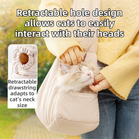 Beige Foldable Insulated Quilted Pet Shoulder Bag with Adjustable Peep Hole & Safety Buckle - Thickened Warm Travel Tote for Small Dogs & Cats Within 5.7KG