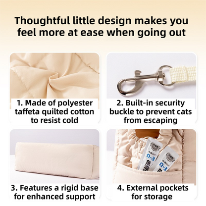 Beige Foldable Insulated Quilted Pet Shoulder Bag with Adjustable Peep Hole & Safety Buckle - Thickened Warm Travel Tote for Small Dogs & Cats Within 5.7KG