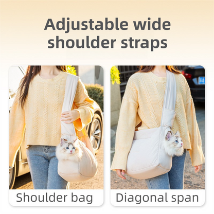 Beige Foldable Insulated Quilted Pet Shoulder Bag with Adjustable Peep Hole & Safety Buckle - Thickened Warm Travel Tote for Small Dogs & Cats Within 5.7KG
