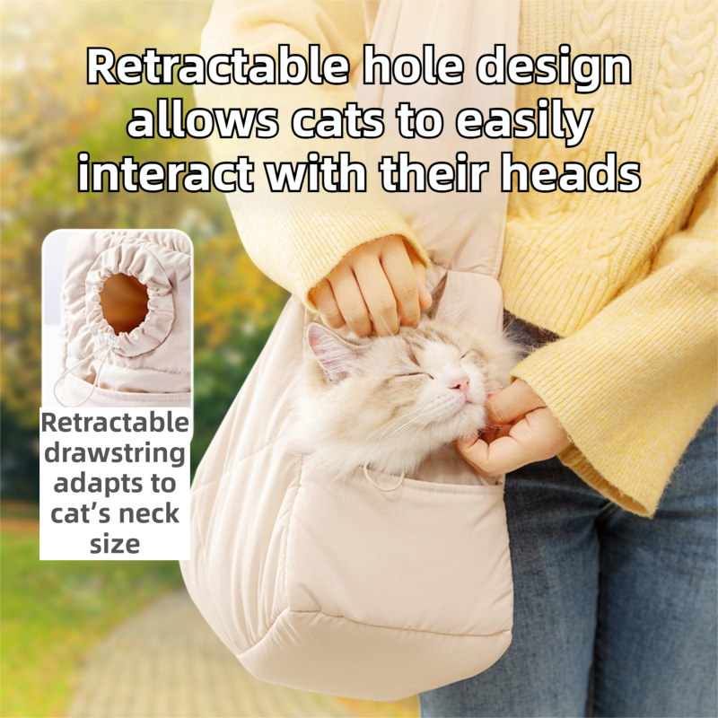 Light Grey Foldable Insulated Quilted Pet Shoulder Bag with Adjustable Peep Hole & Safety Buckle - Thickened Warm Travel Tote for Small Dogs & Cats Within 5.7KG