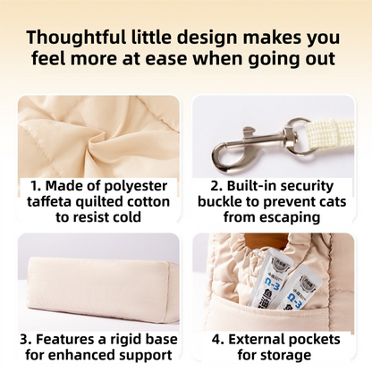 Light Grey Foldable Insulated Quilted Pet Shoulder Bag with Adjustable Peep Hole & Safety Buckle - Thickened Warm Travel Tote for Small Dogs & Cats Within 5.7KG