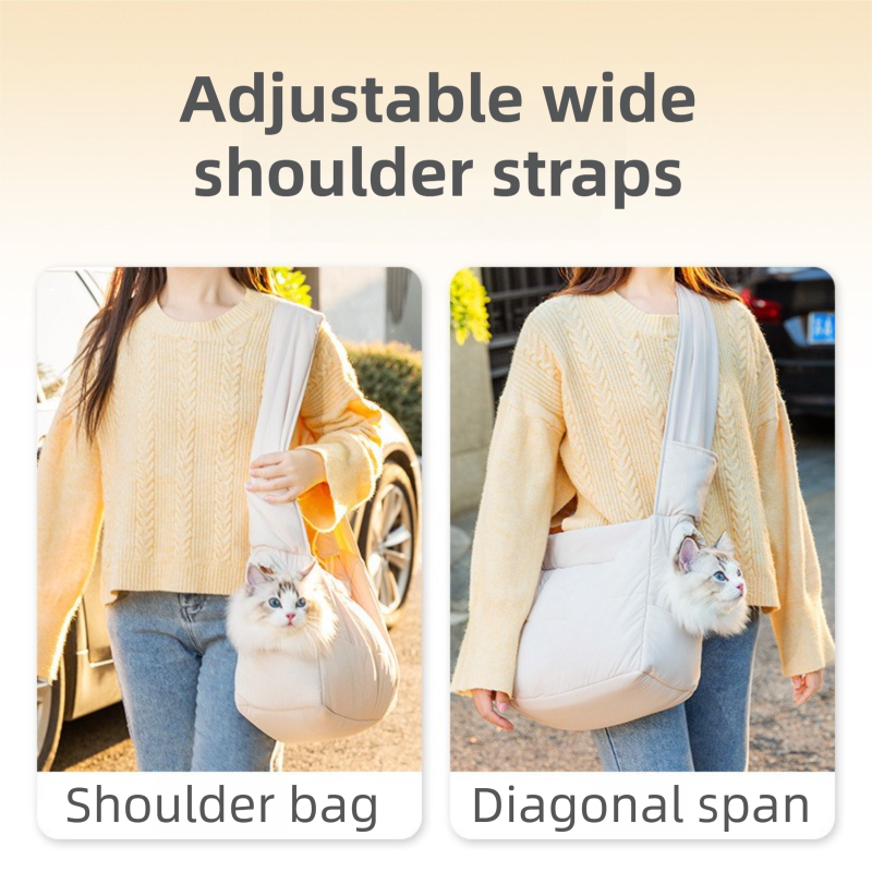 Light Grey Foldable Insulated Quilted Pet Shoulder Bag with Adjustable Peep Hole & Safety Buckle - Thickened Warm Travel Tote for Small Dogs & Cats Within 5.7KG
