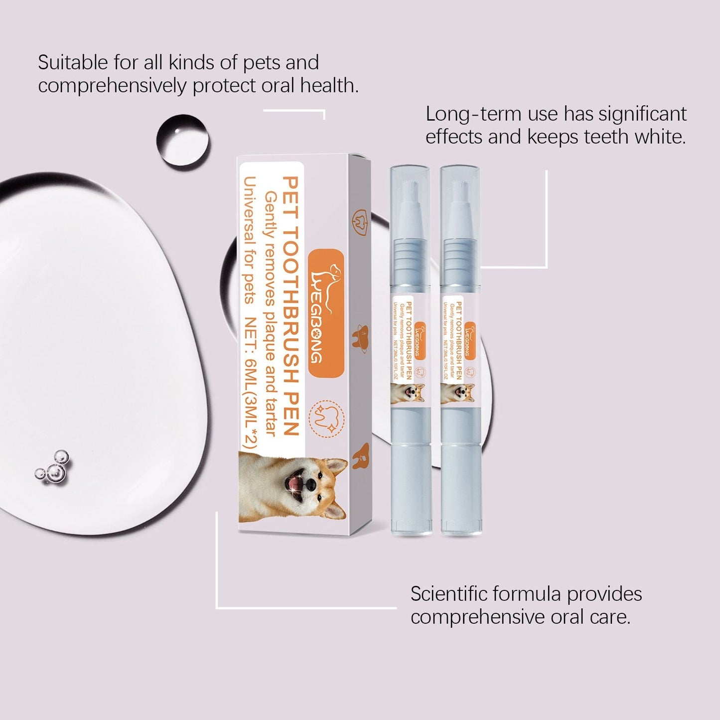 2-Pack Professional Pet Dental Cleaning Pens - Gentle Plaque & Tartar Remover and Breath Freshener for Dogs and Cats