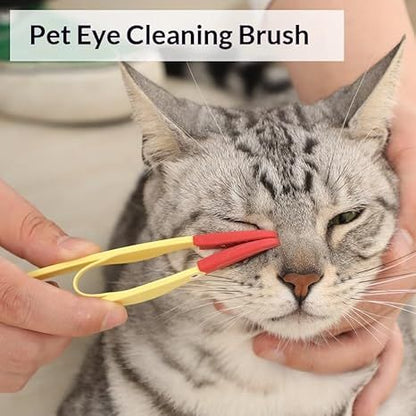4-Pack Green Pet Eye Cleaning Brushes with Precisice Tweezer - Silicone Soft-Tip Tear Stain & Eye Crust Cleaner, Safe for Dogs and Cats