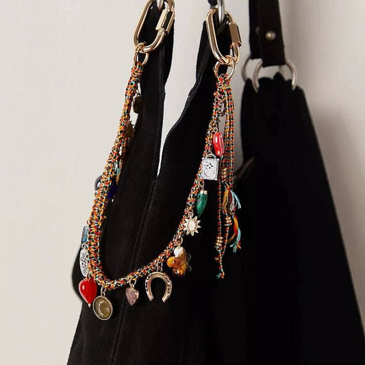 #3541 Bohemian Vintage Ceramic Keychain Bag Charm - Multi-Layered Handcrafted Lucky Ethnic Bag Styling Accessory & Mother's Day Gift
