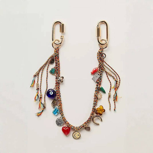 #3541 Bohemian Vintage Ceramic Keychain Bag Charm - Multi-Layered Handcrafted Lucky Ethnic Bag Styling Accessory & Mother's Day Gift