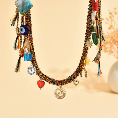 #3541 Bohemian Vintage Ceramic Keychain Bag Charm - Multi-Layered Handcrafted Lucky Ethnic Bag Styling Accessory & Mother's Day Gift