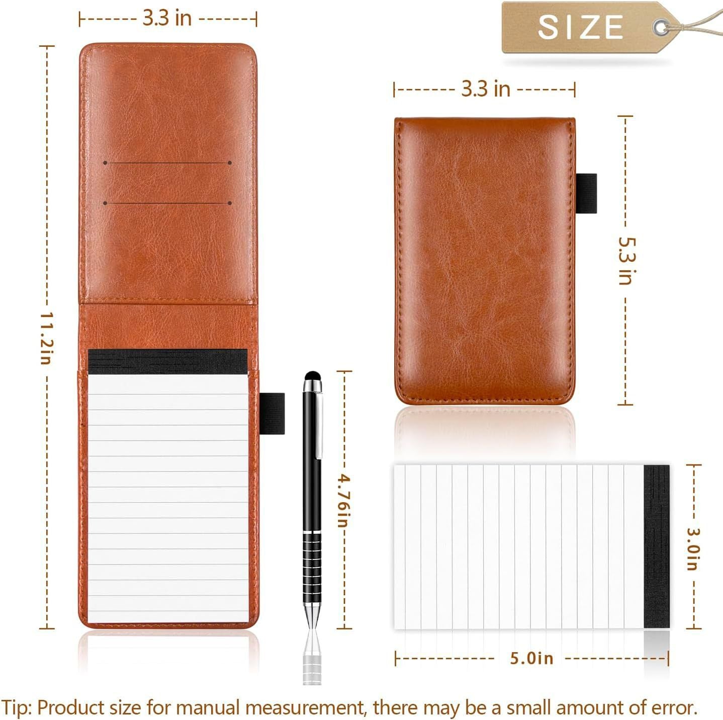 7-Piece Black Business A7 Pocket Notebook Set - Premium PU Leather Memo Pad, 5 Memo Replacement Refills & 2-in-1 Metal Stylus Pen