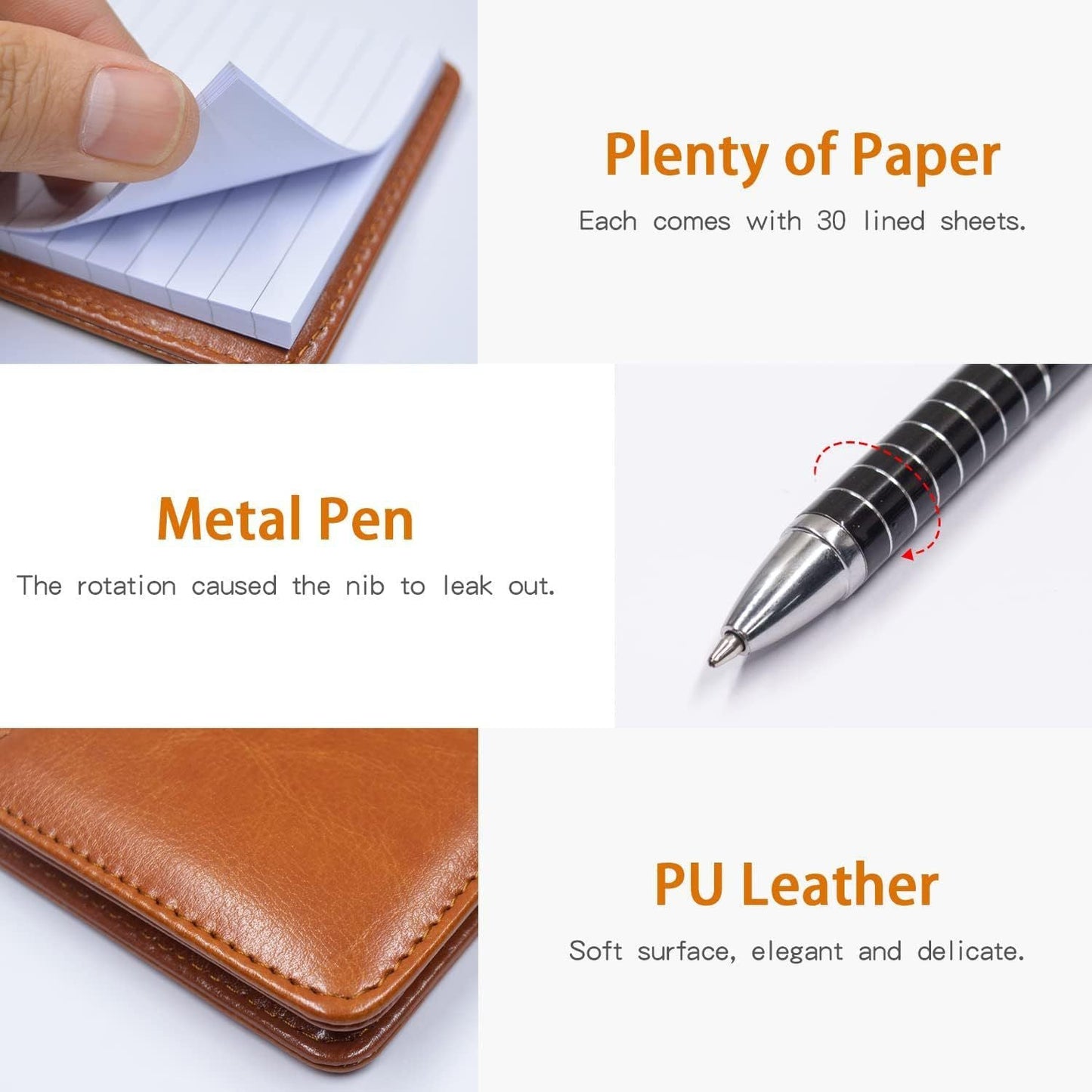 7-Piece Black Business A7 Pocket Notebook Set - Premium PU Leather Memo Pad, 5 Memo Replacement Refills & 2-in-1 Metal Stylus Pen