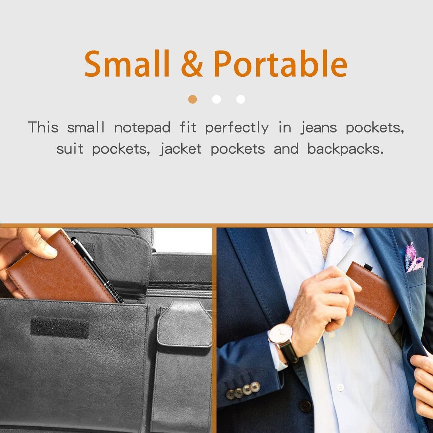 7-Piece Black Business A7 Pocket Notebook Set - Premium PU Leather Memo Pad, 5 Memo Replacement Refills & 2-in-1 Metal Stylus Pen