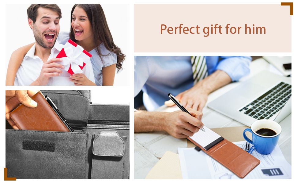 7-Piece Blue Business A7 Pocket Notebook Set - Premium PU Leather Memo Pad, 5 Memo Replacement Refills & 2-in-1 Metal Stylus Pen