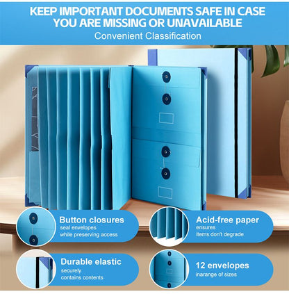 In Case I Go Missing Blue High-Capacity Emergency Information Binder - Heavy Duty Expanding File Organizer and Document Safety Folder