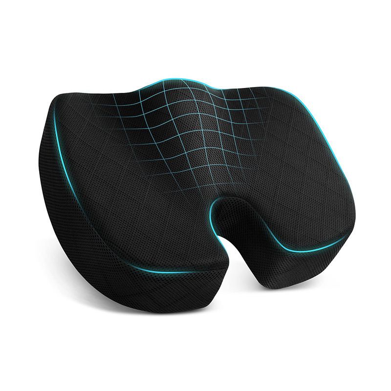 Black Ergonomic Memory Foam U-Shaped Seat Cushion - Breathable Orthopedic Pressure Relief Pillow with ZIpper Cover & Handle (45 x 36 CM)