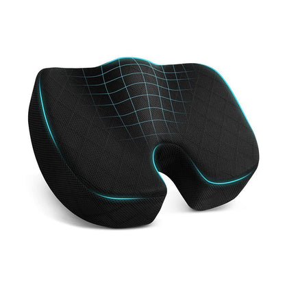 Black Ergonomic Memory Foam U-Shaped Seat Cushion - Breathable Orthopedic Pressure Relief Pillow with ZIpper Cover & Handle (45 x 36 CM)