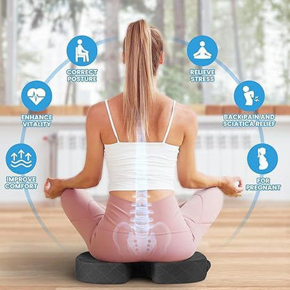 Black Ergonomic Memory Foam U-Shaped Seat Cushion - Breathable Orthopedic Pressure Relief Pillow with ZIpper Cover & Handle (45 x 36 CM)