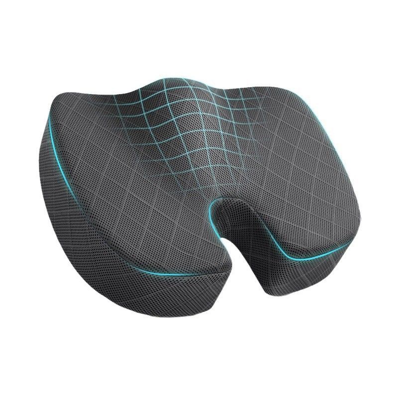Grey Ergonomic Memory Foam U-Shaped Seat Cushion - Breathable Orthopedic Pressure Relief Pillow with ZIpper Cover & Handle (45 x 36 CM)
