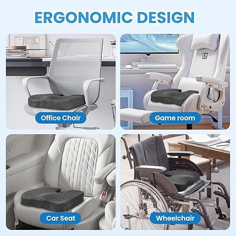 Grey Ergonomic Memory Foam U-Shaped Seat Cushion - Breathable Orthopedic Pressure Relief Pillow with ZIpper Cover & Handle (45 x 36 CM)