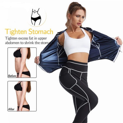 2XL Size Black and Silver Women's Workout Sauna Sweat Suit Set: Long Sleeve & Leggings - High Elasticity Compression Shapewear for Weight Loss & Yoga