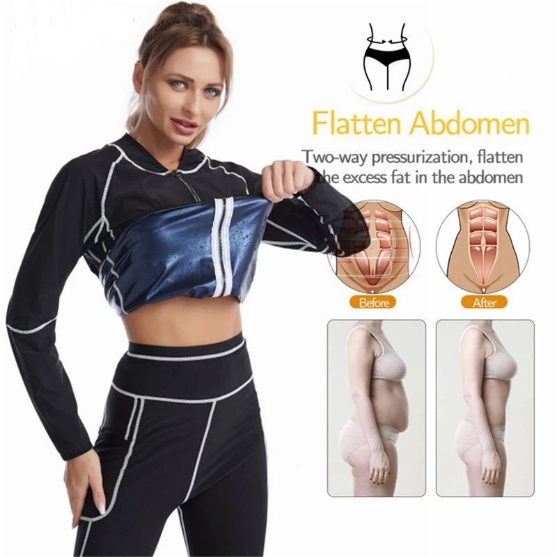 3XL Size Black and Silver Women's Workout Sauna Sweat Suit Set: Long Sleeve & Leggings - High Elasticity Compression Shapewear for Weight Loss & Yoga