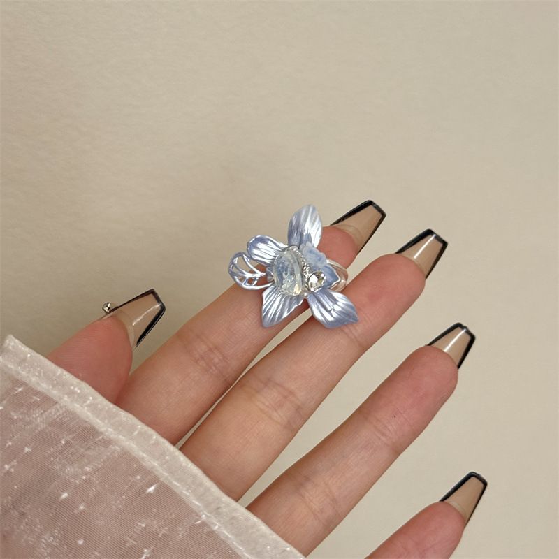 Vintage Camellia Handmade Enamel Wide Metal Ring B with Zirconia Accents - French Style Stackable Floral Band for Women