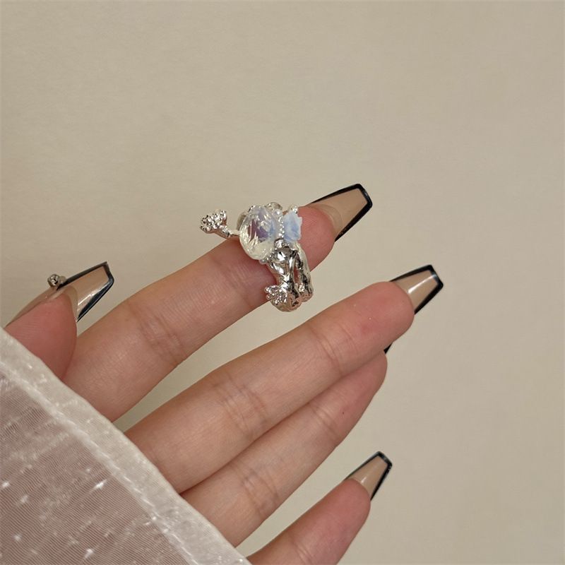 Vintage Camellia Handmade Enamel Wide Metal Ring A with Zirconia Accents - French Style Stackable Floral Band for Women